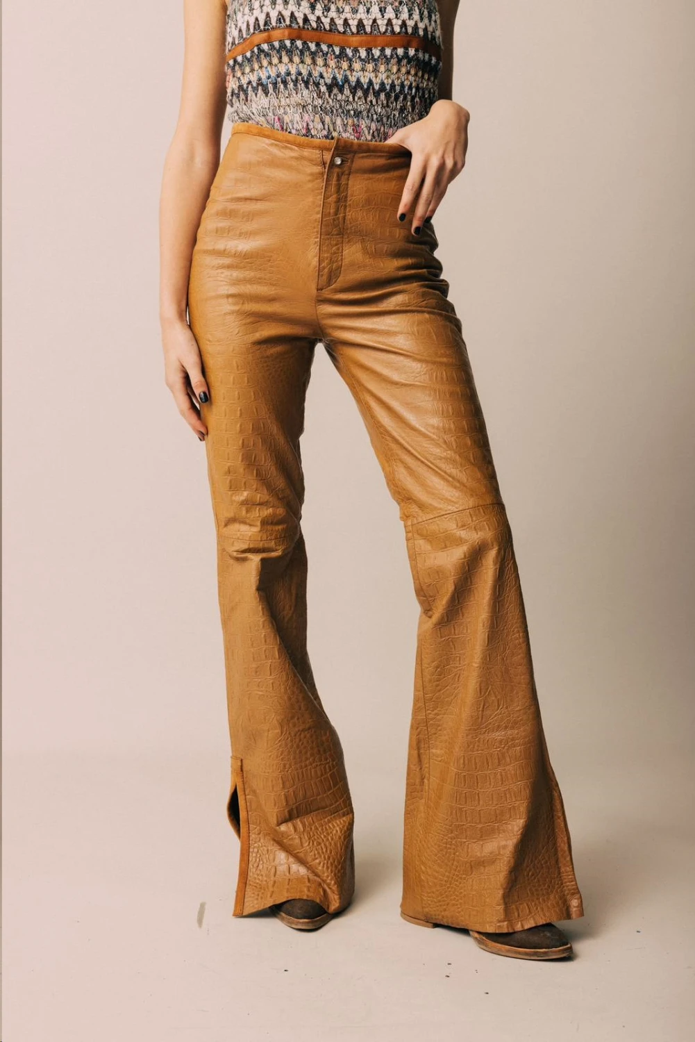 Formal Leather Pants Crocco camel 42