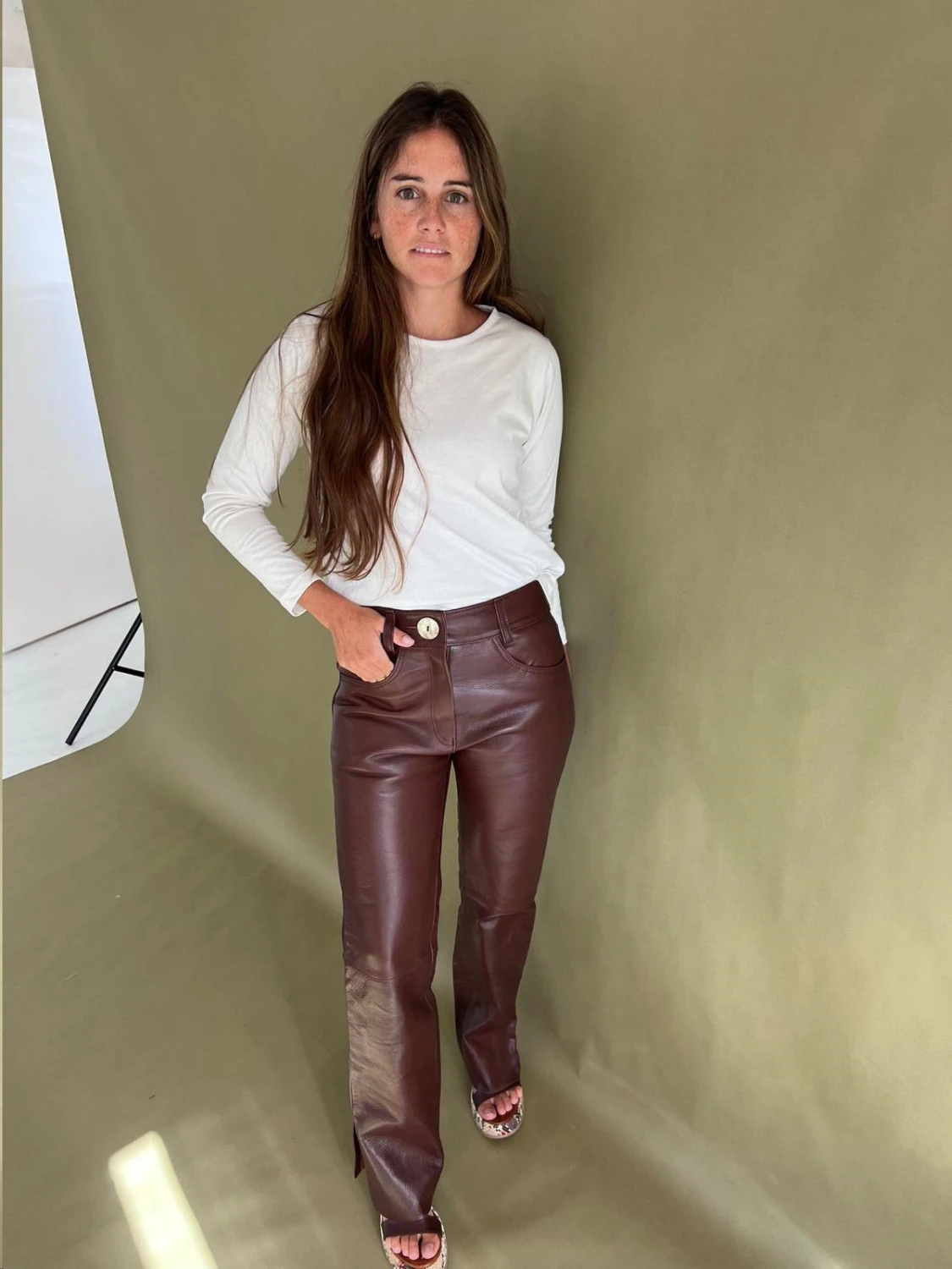 Leather jeans chocolate 34