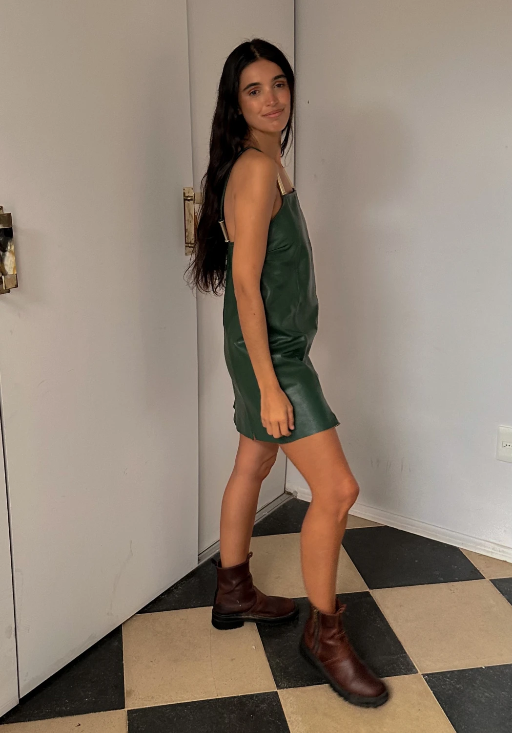 Mini Leather Dress verde s