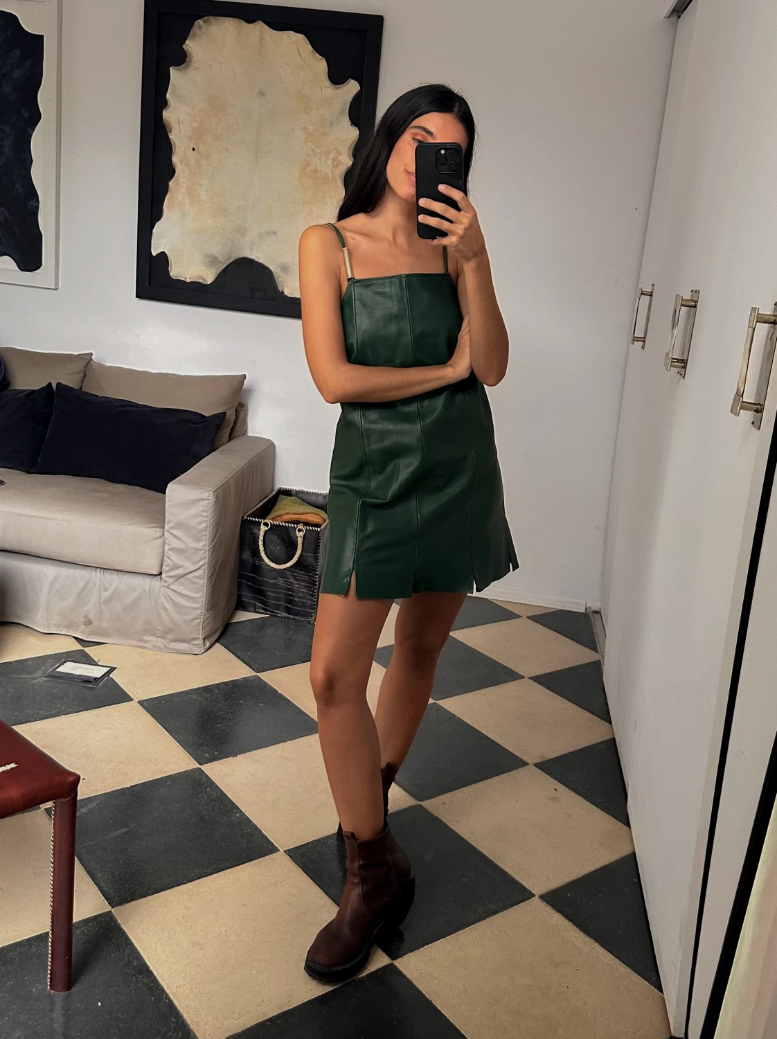 Mini Leather Dress verde l