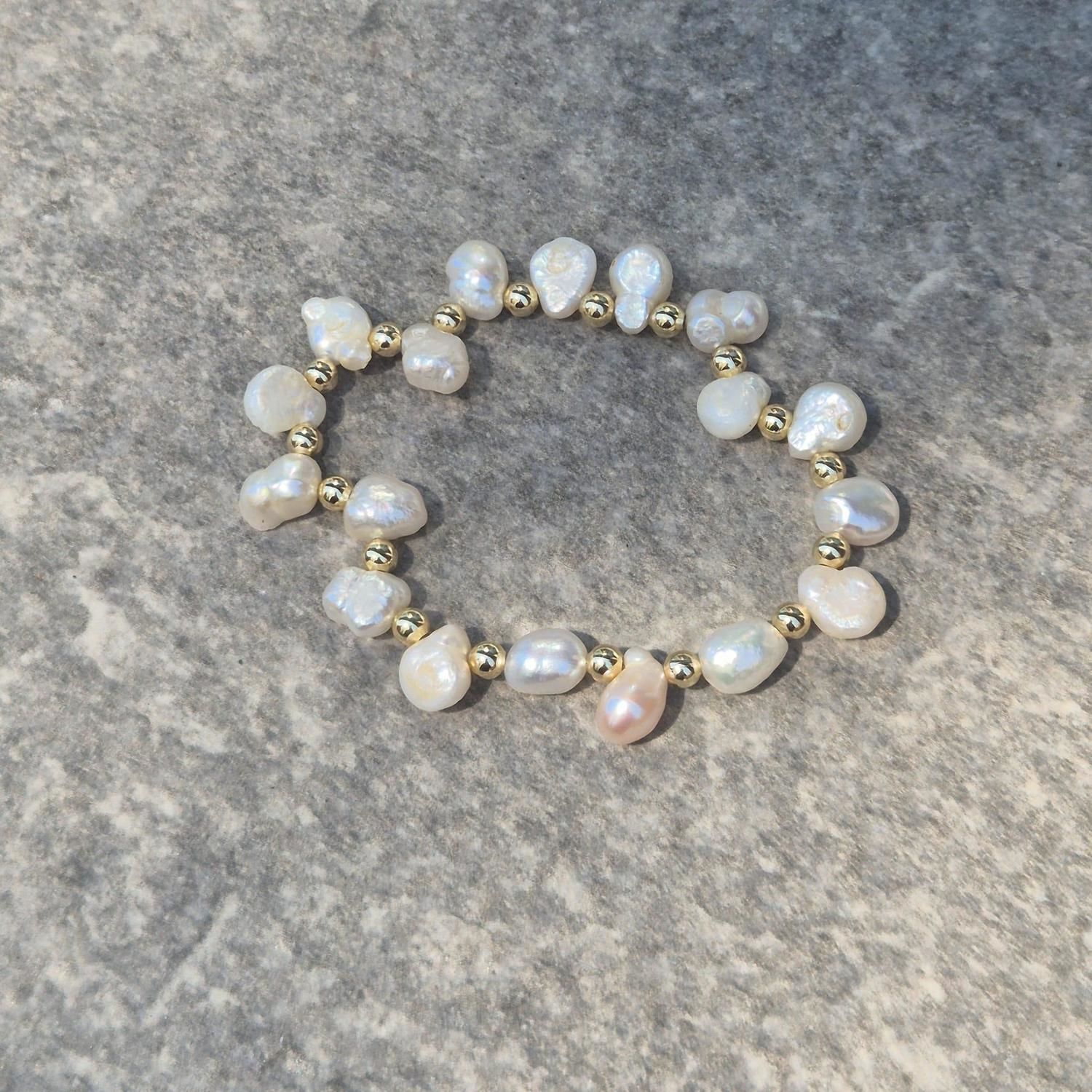 PULSERA GOLDFILLED Y PERLAS blanco n/a