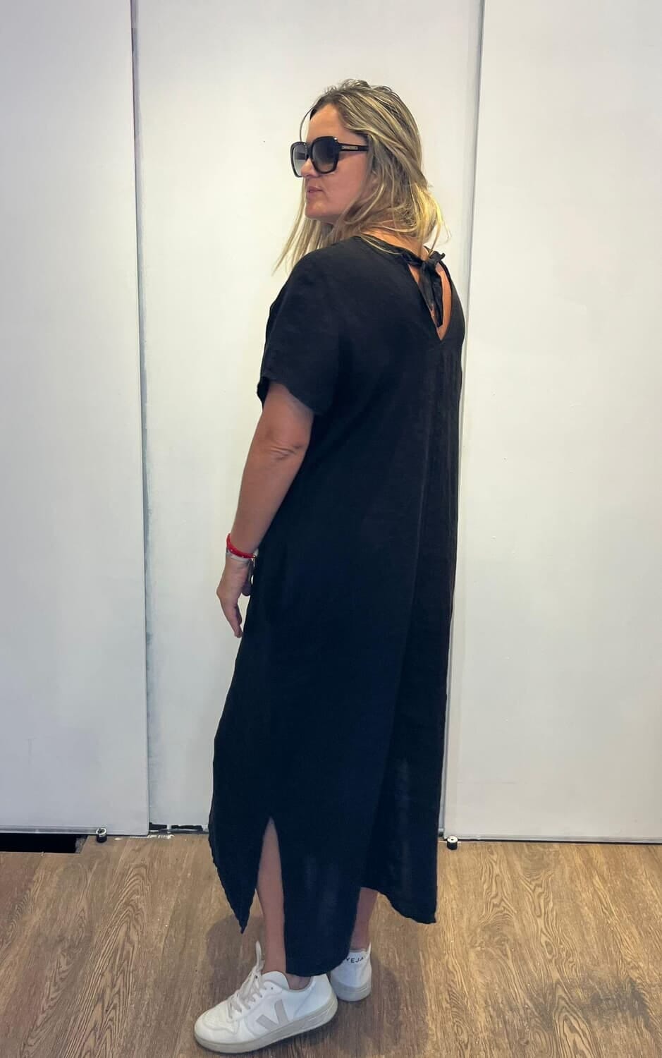 Vestido V Lino Negro negro talle unico