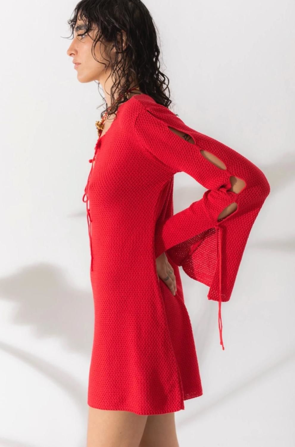 Vestido Tira Knit rojo m