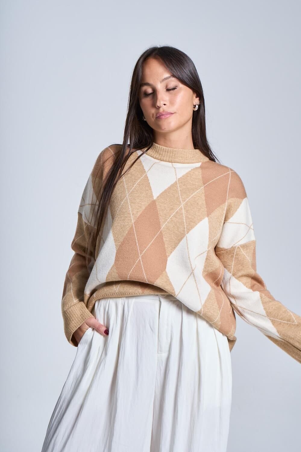 Sweater Rombos classic beige talle unico