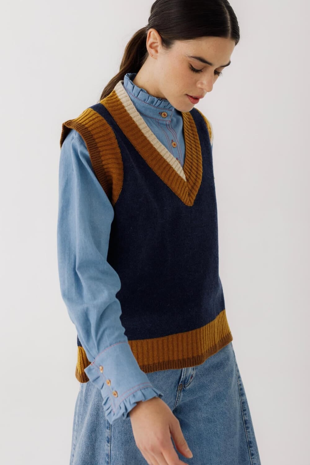 Chaleco Picas Liso azul m