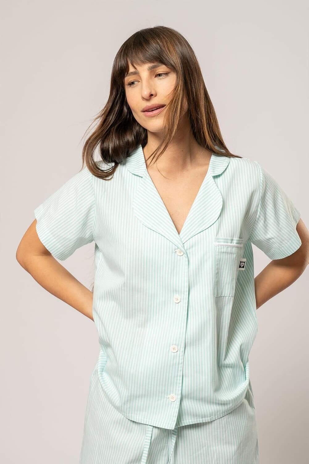 Pijama camisero Orión verde agua 1