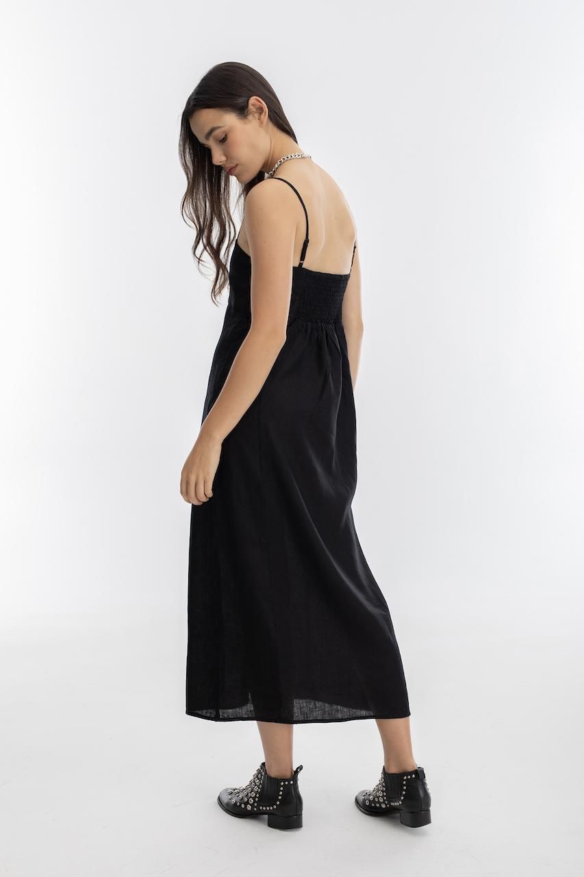 Vestido Strap en Lino - Negro negro s