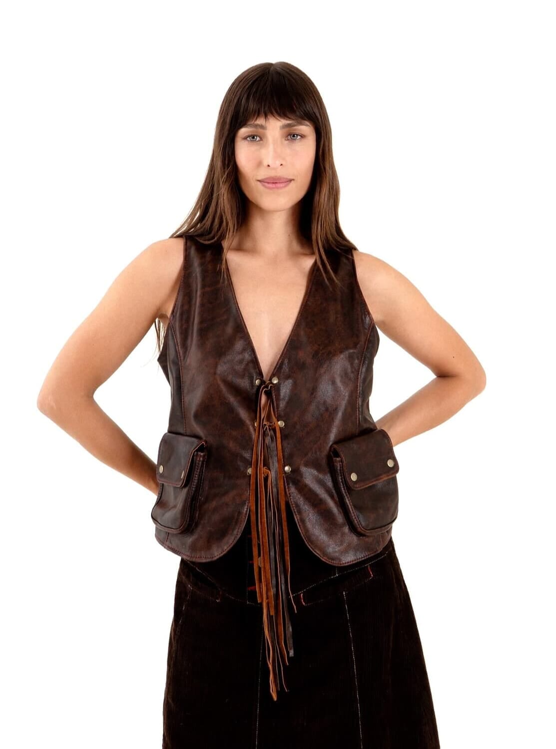 Chaleco en cuero BOHO