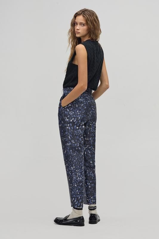 Pantalon Rome en Taffeta - Midnight Leopard negro xs