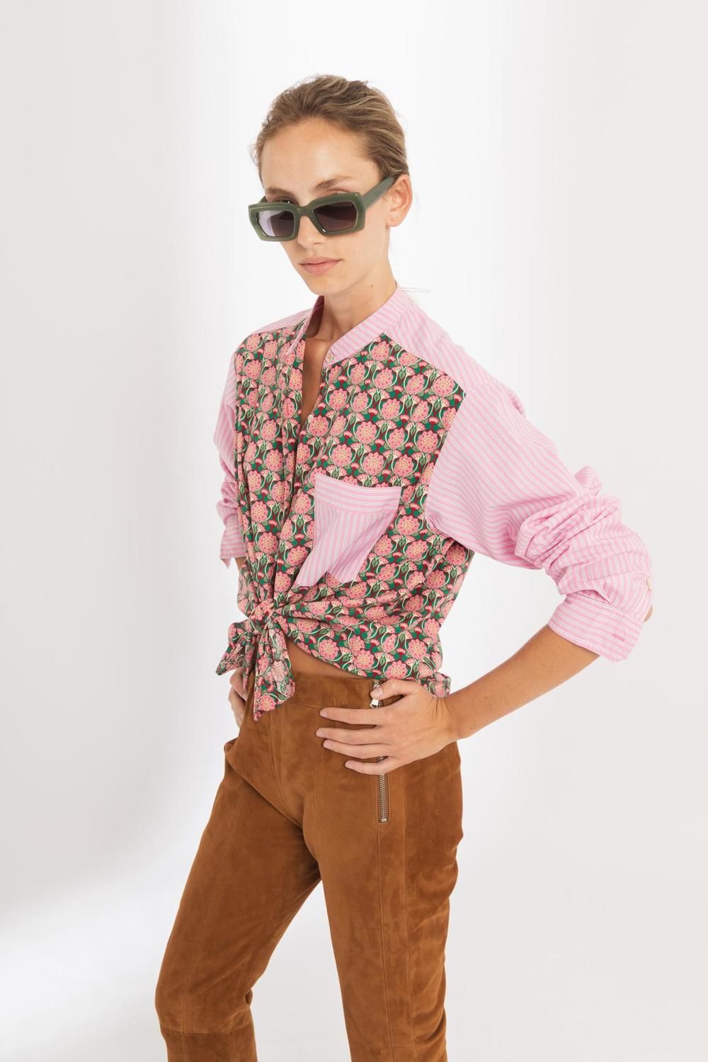 Camisa Luisa en Algodón - Mix de Flores y Rayas Rosa rosado s
