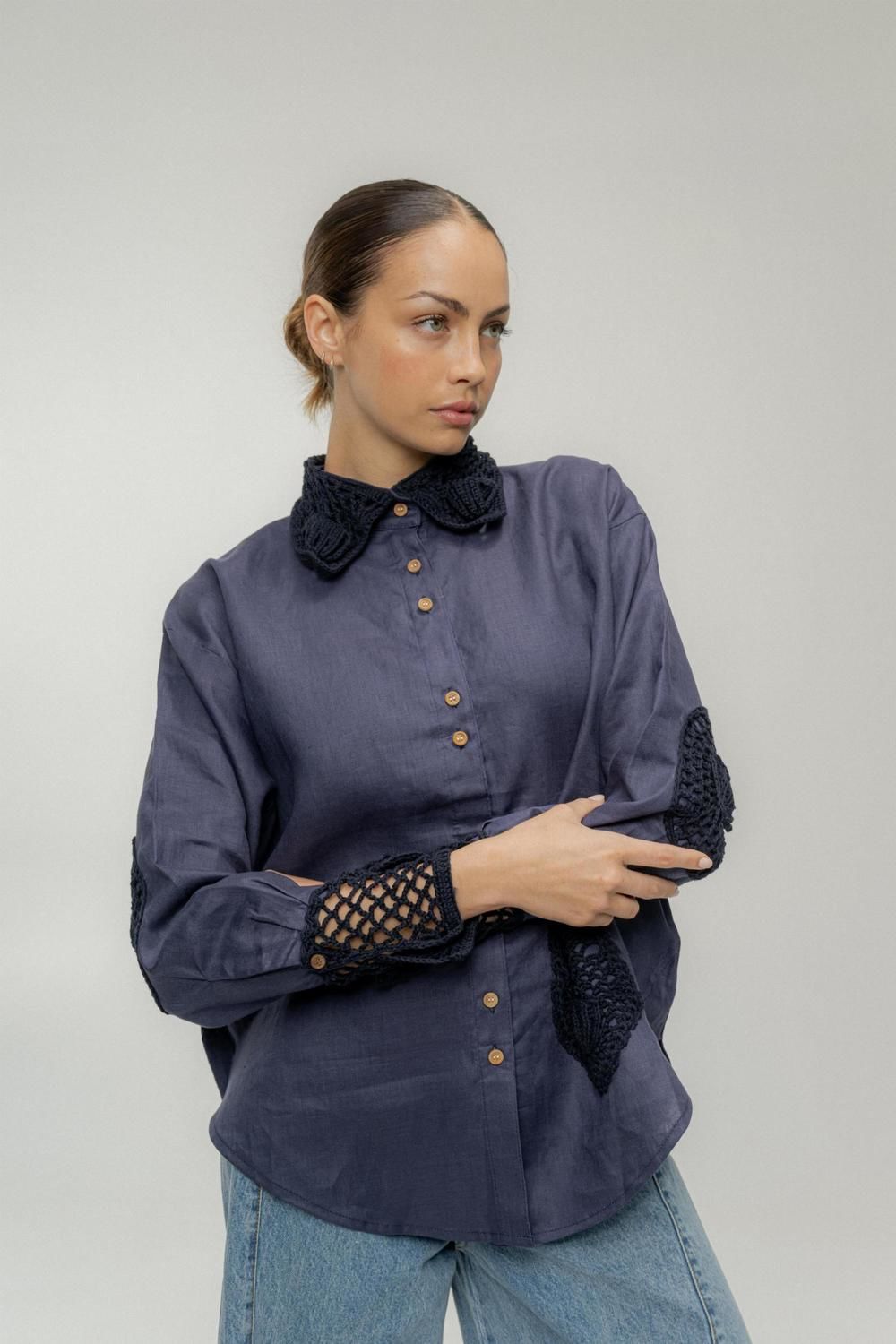 Camisa Onda Crochet Sea azul talle unico