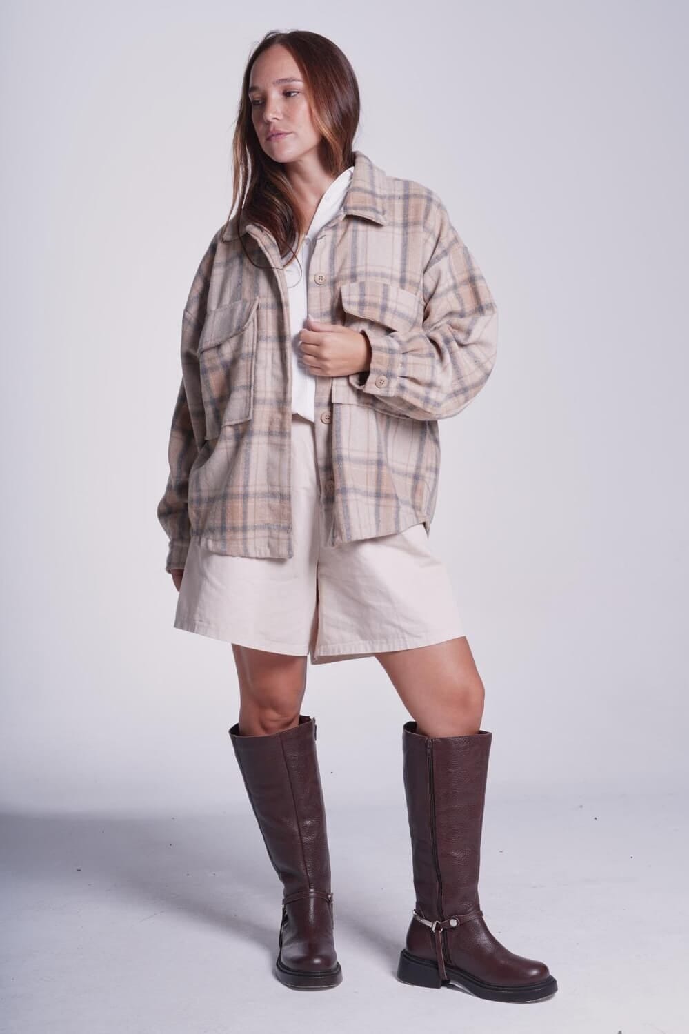 Sobrecamisa Tartan beige talle unico