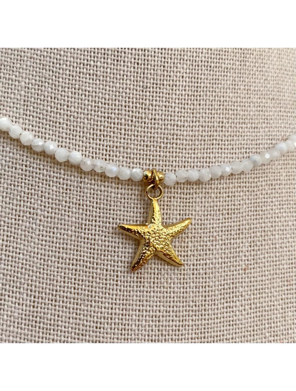 Collar ESTRELLA de MAR en acero y piedras naturales blanco n/a