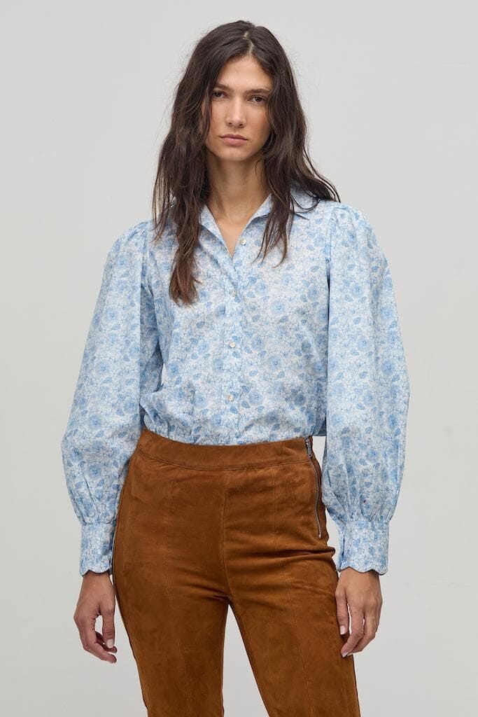 Camisa Camille en Algodon - Victoria Flowers blanco xs