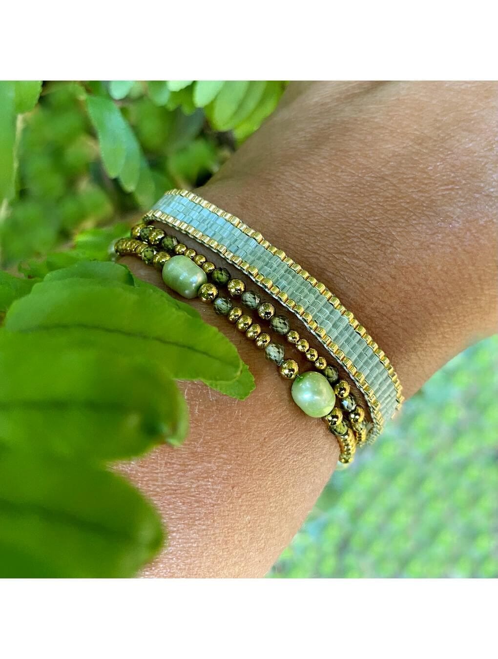 Pulsera ANNE en acero, hematita y piedras naturales verde agua n/a