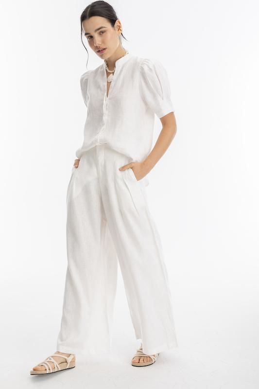 Pantalon Culotte en Lino - Blanco blanco s