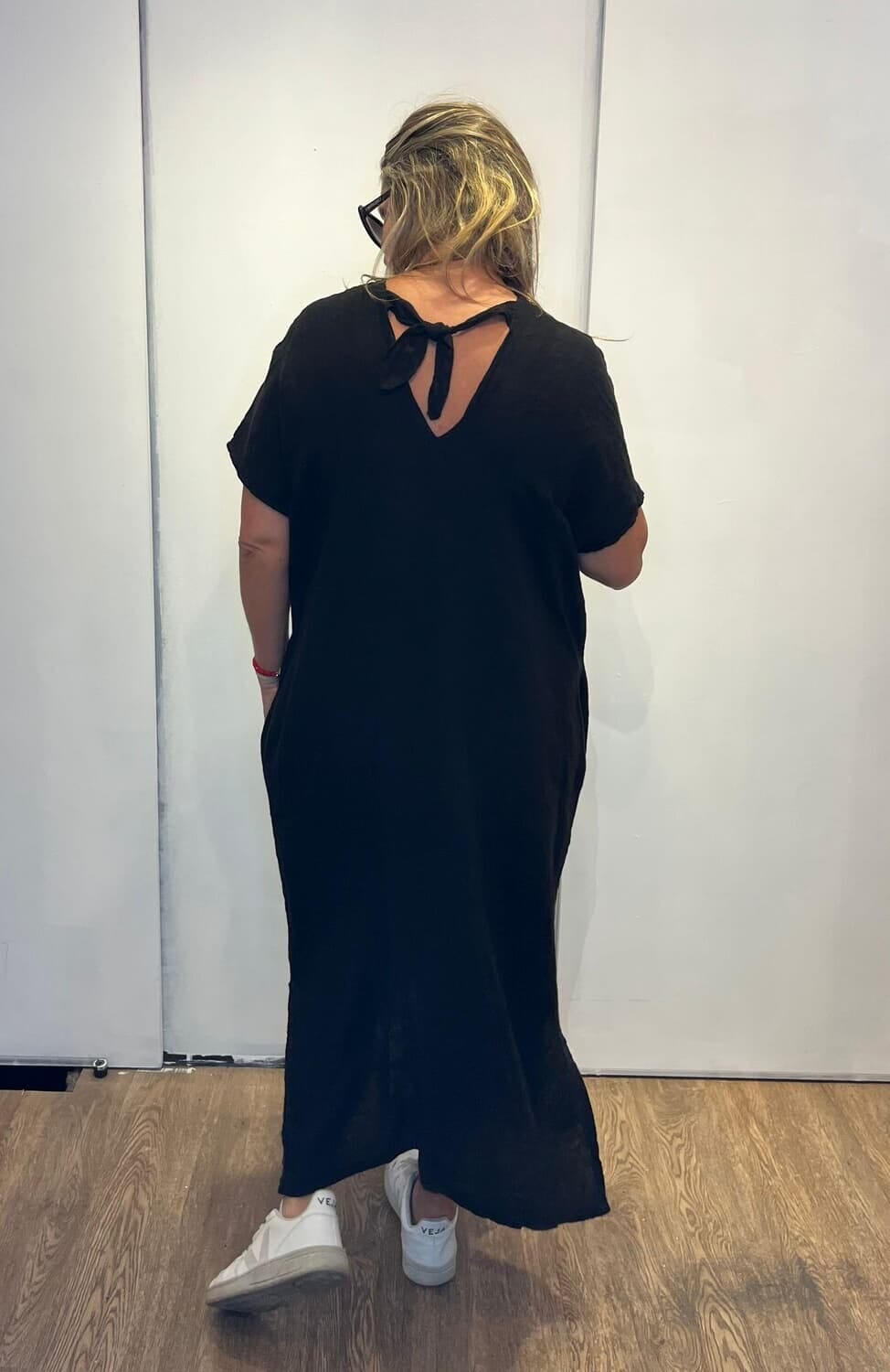 Vestido V Lino Negro negro talle unico