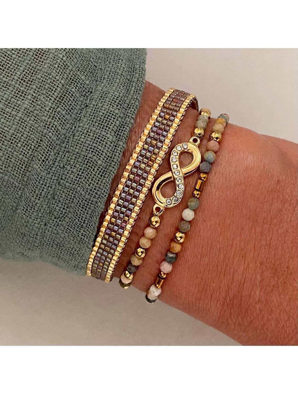 Pulsera ALMENDRA tejida y cierre en acero marron n/a