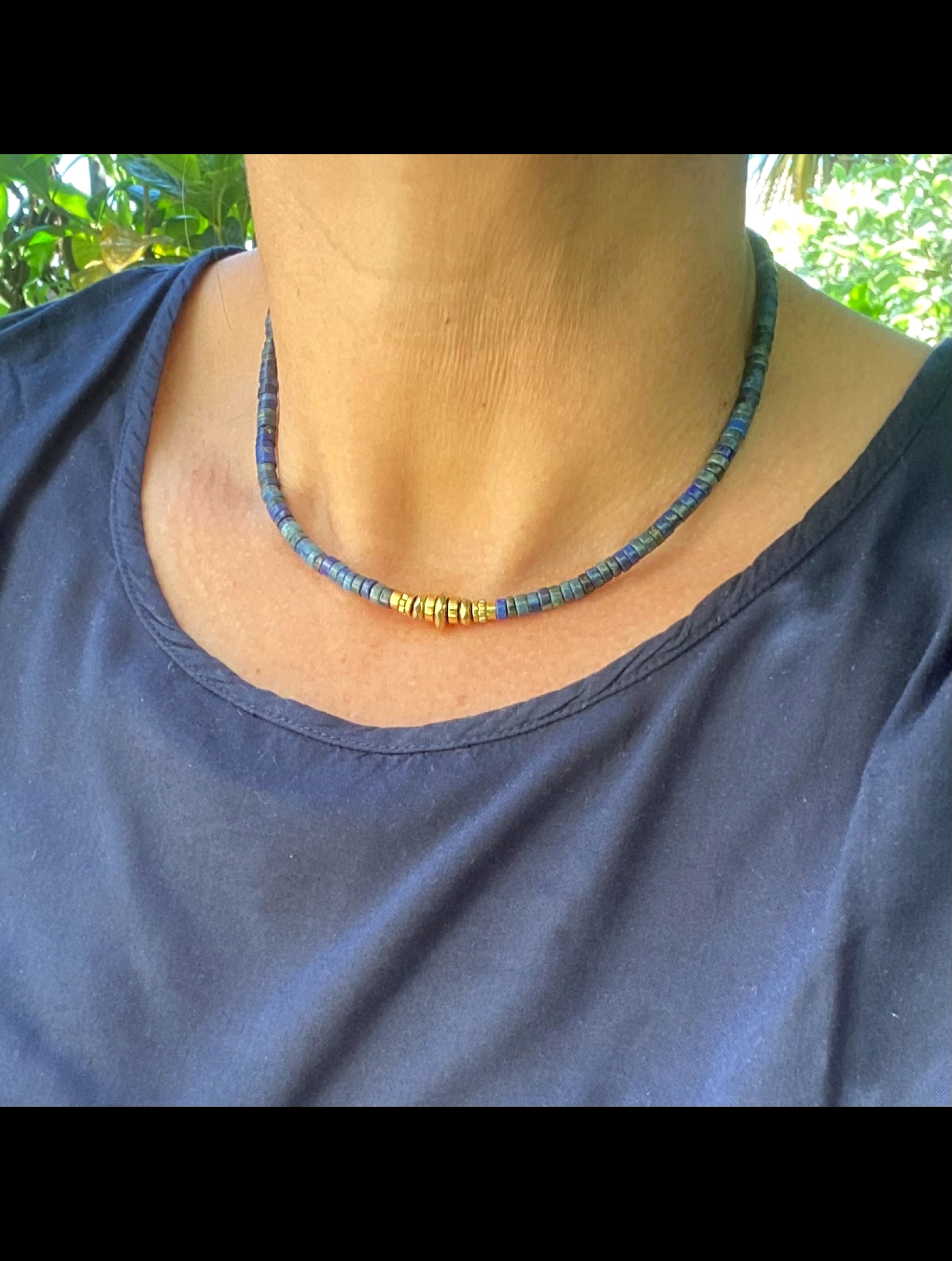 Collar DELFIN en acero, hematita y piedras naturales azul n/a