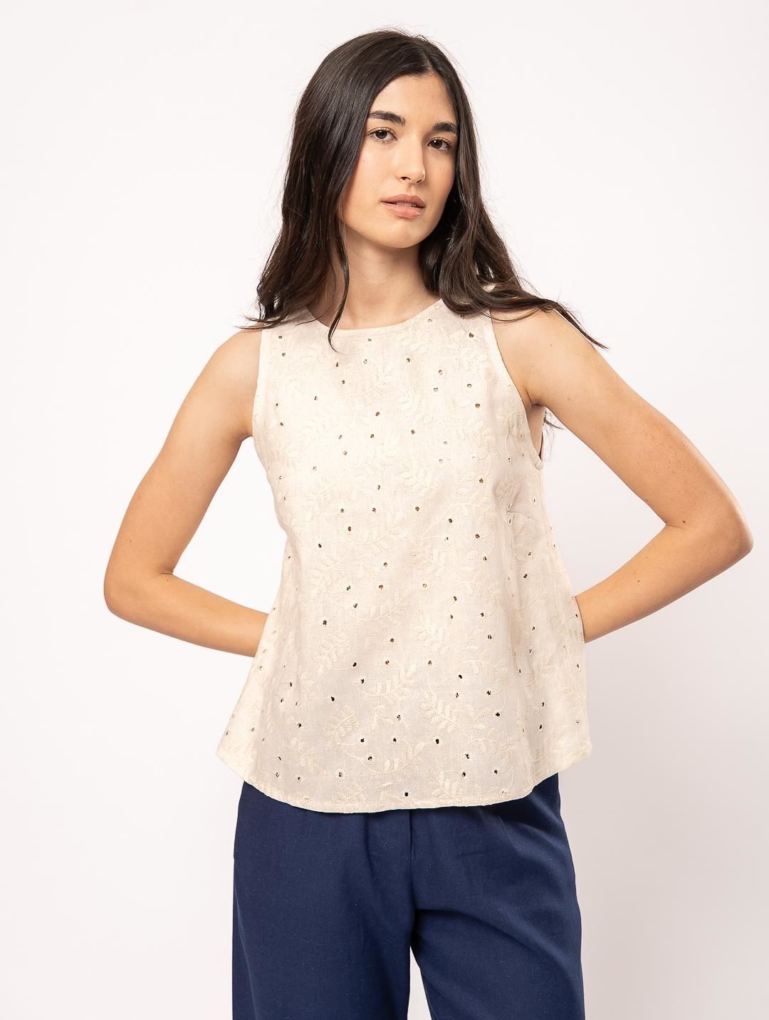 Top Flora Bordado beige m