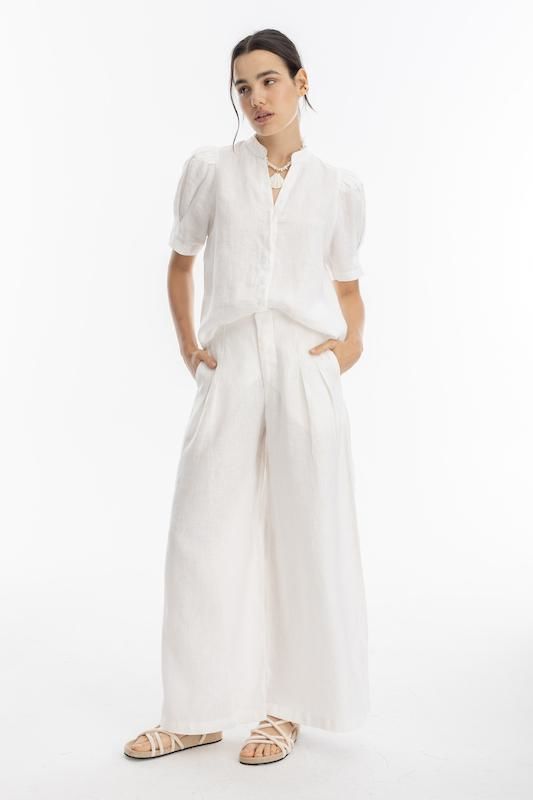 Pantalon Culotte en Lino - Blanco blanco l