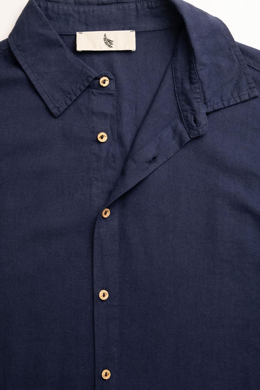 LONG SLEEVE LINEN SHIRT azul m