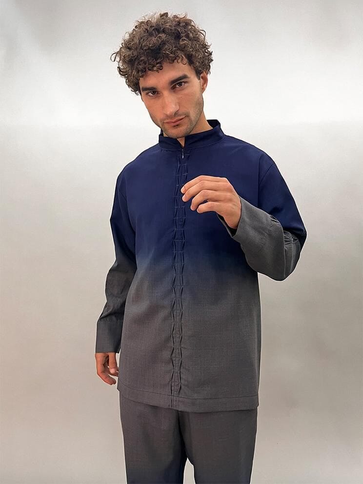 Camisa Alquimia azul bolita m/l