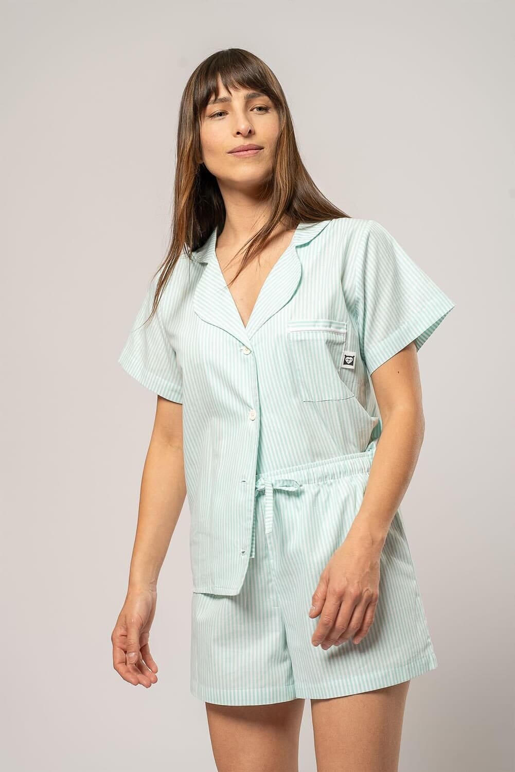 Pijama camisero Orión verde agua 1