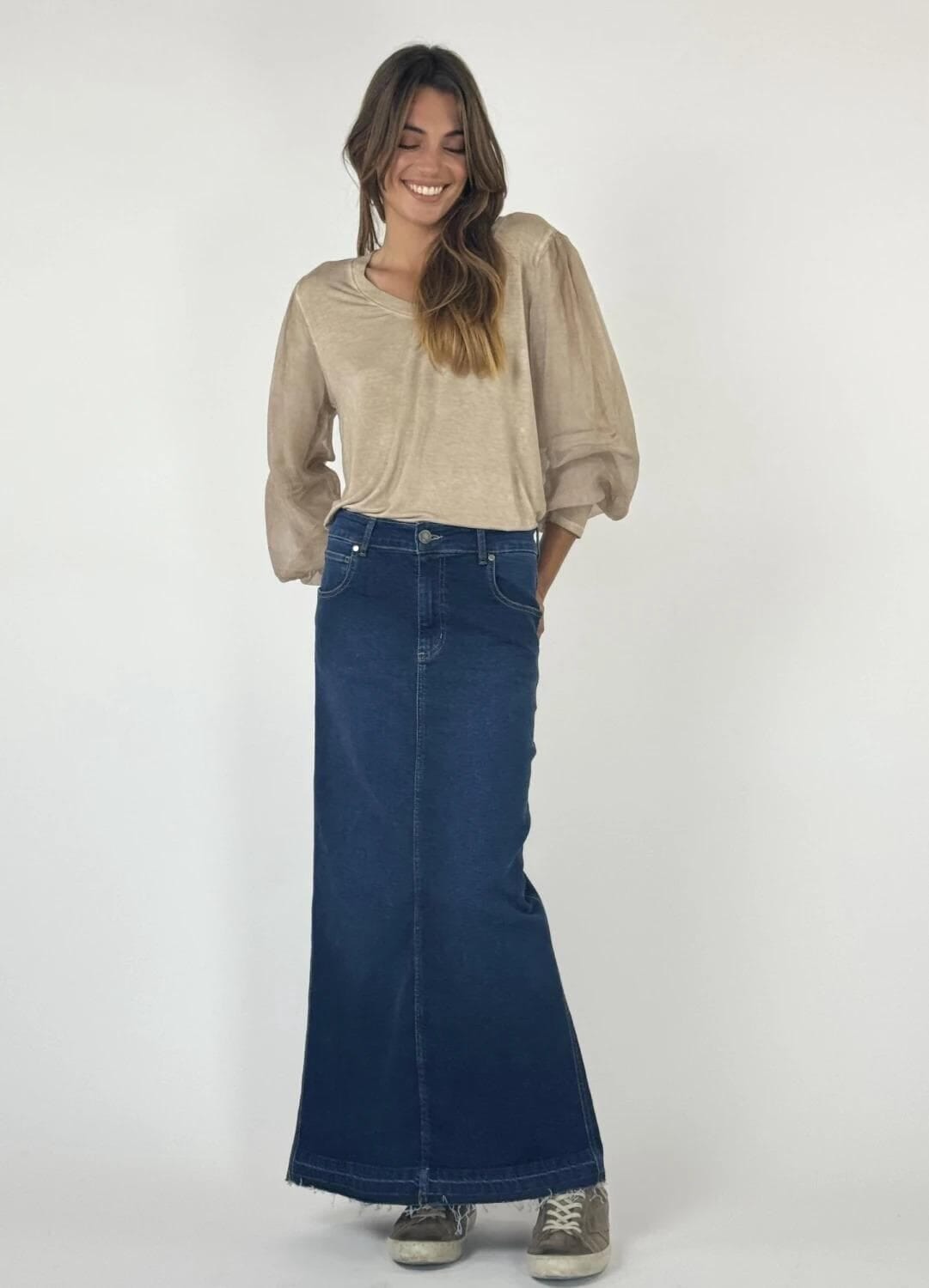 POLLERA JEAN LIA azul marino l
