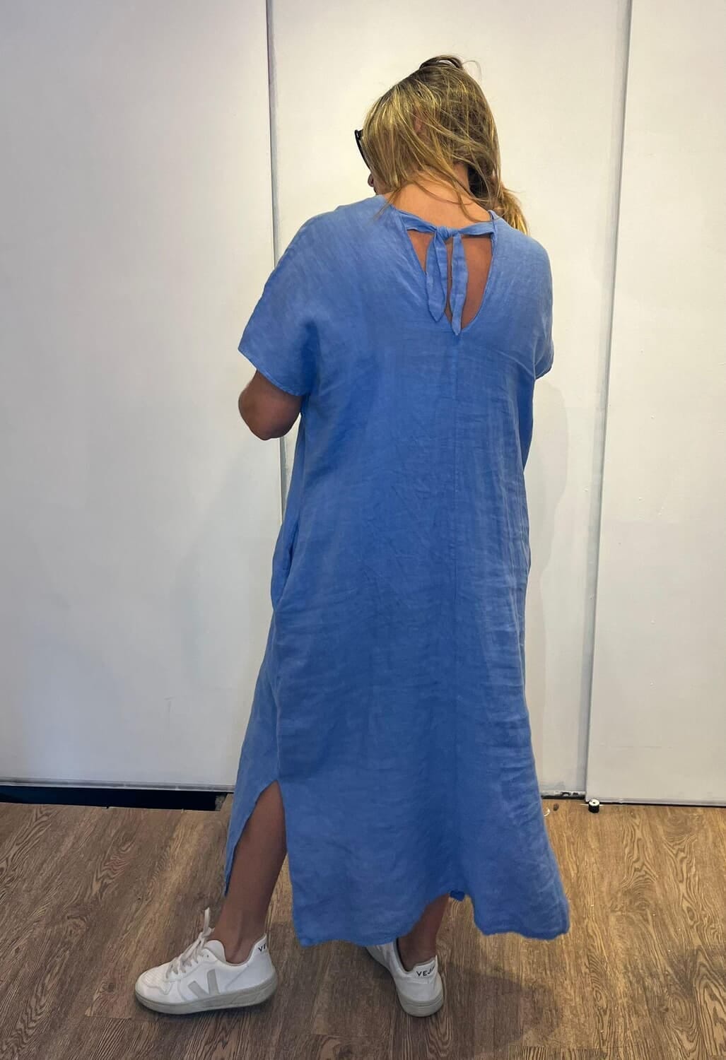 Vestido V Lino Sky Blue celeste talle unico