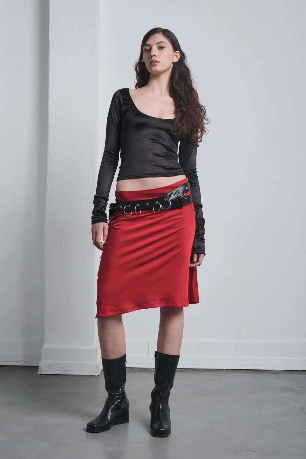 Falda Seda midi celeste 1