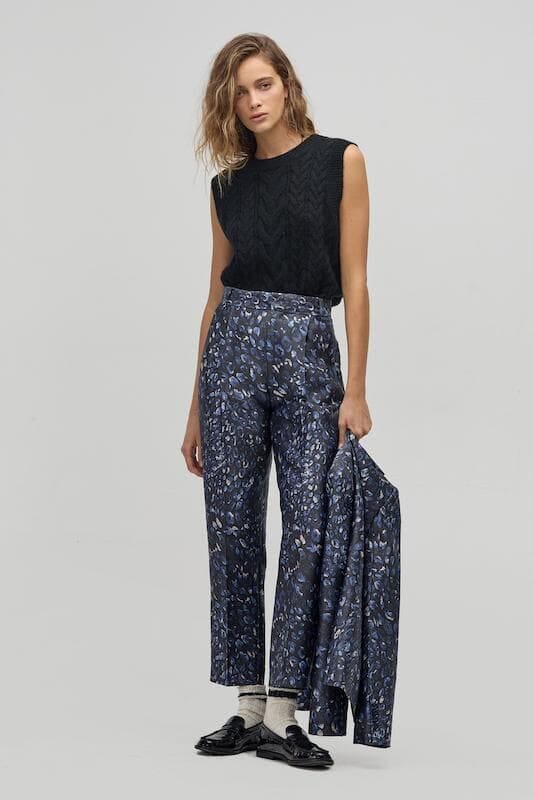 Pantalon Rome en Taffeta - Midnight Leopard negro xs