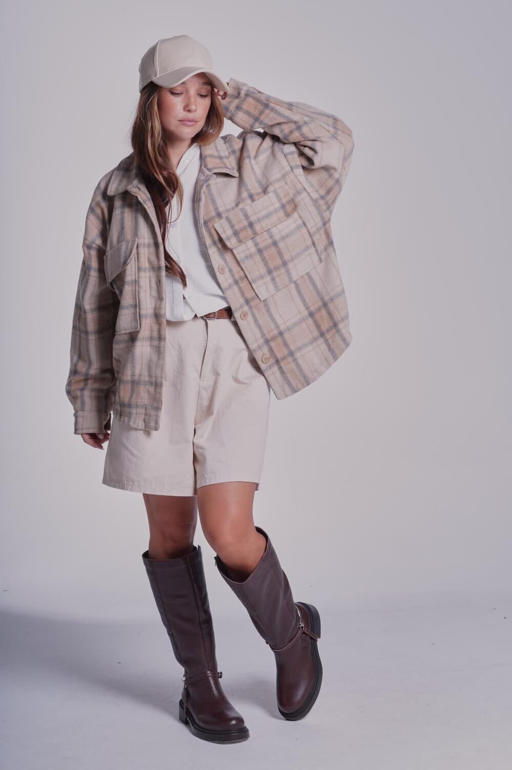 Sobrecamisa Tartan beige talle unico