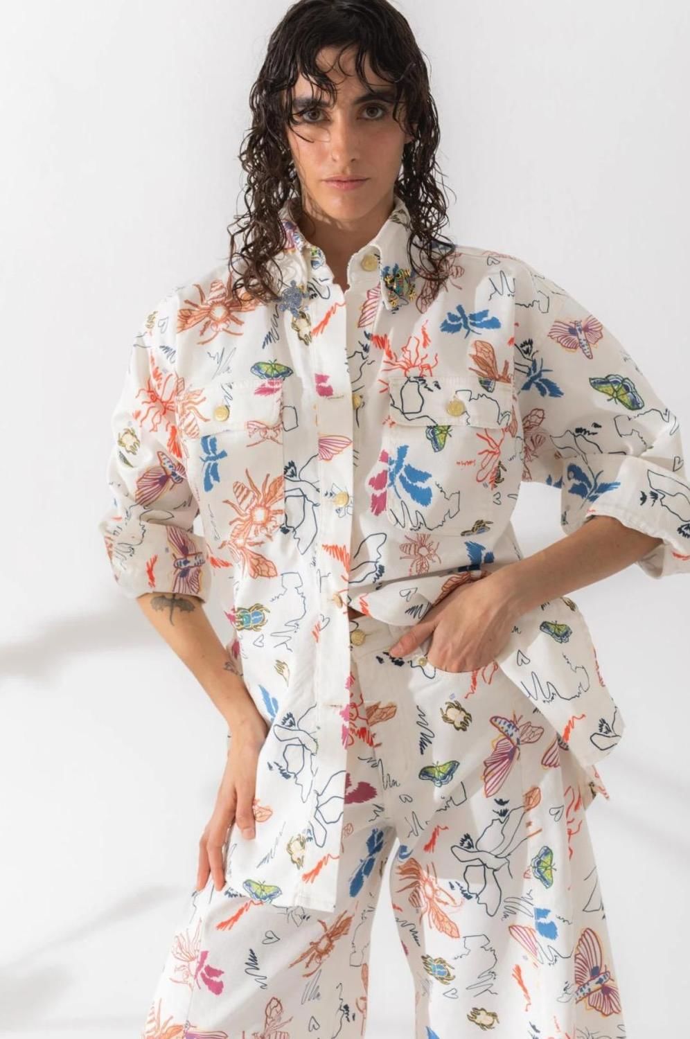 Camisa Anta Print Insect blanco talle unico