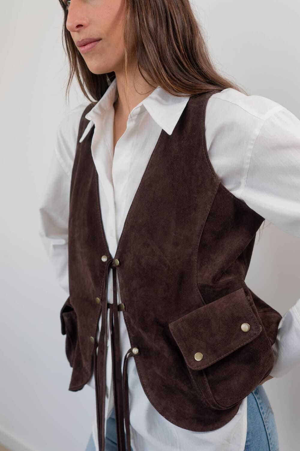 Chaleco en cuero BOHO