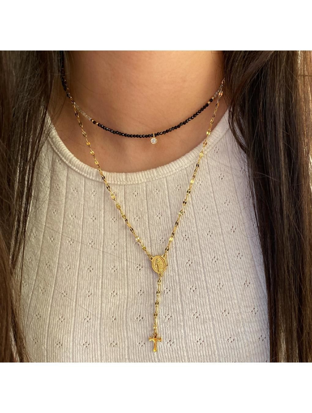 Collar ROSARY en acero dorado n/a