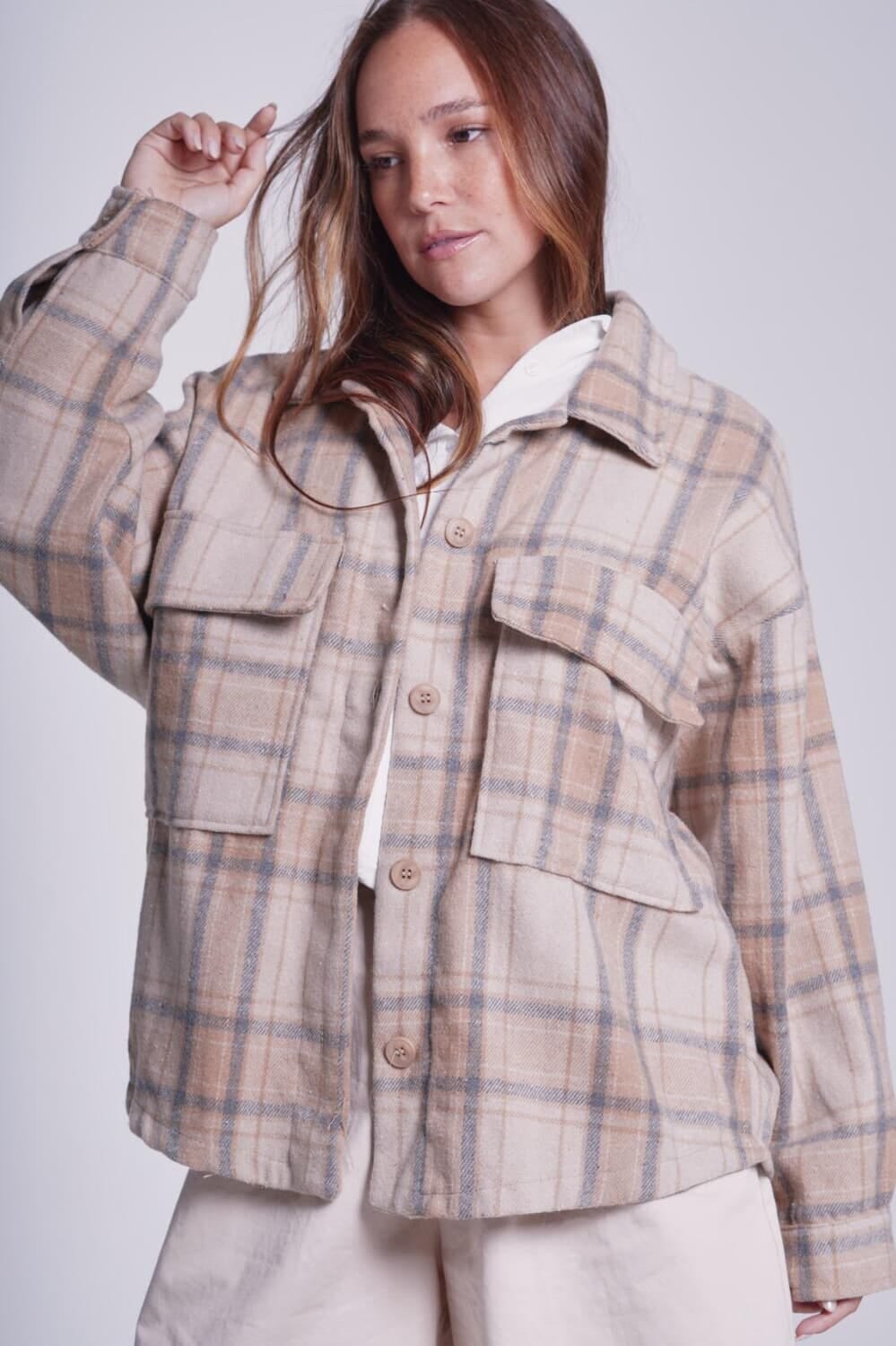 Sobrecamisa Tartan beige talle unico