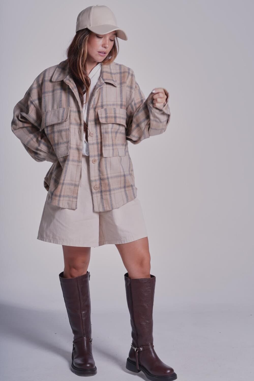 Sobrecamisa Tartan beige talle unico