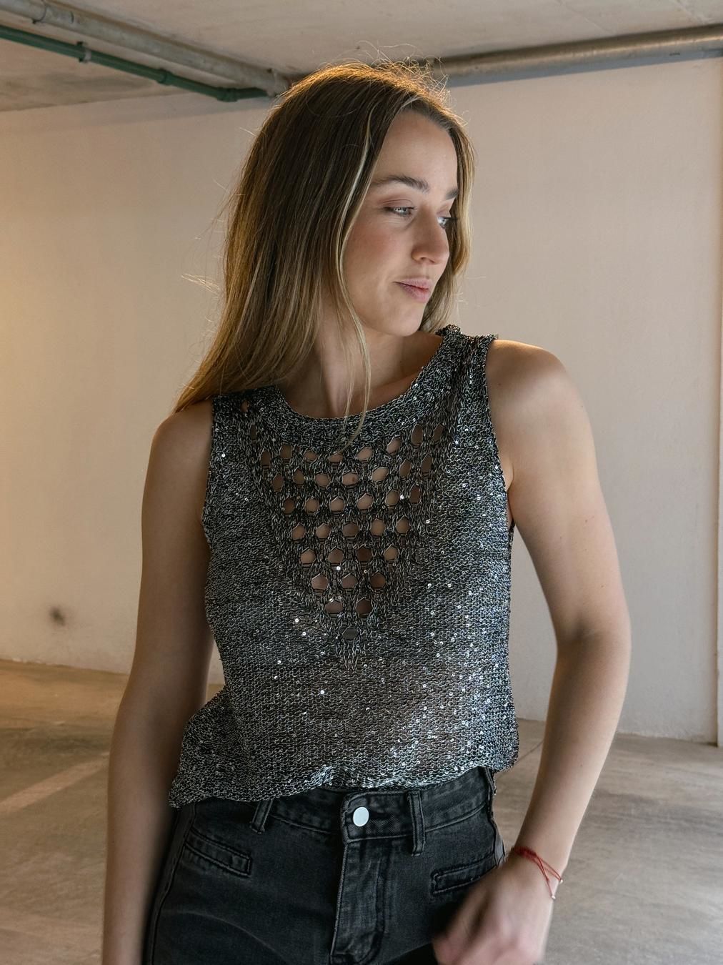 Blusa Brilllo plateado talle unico