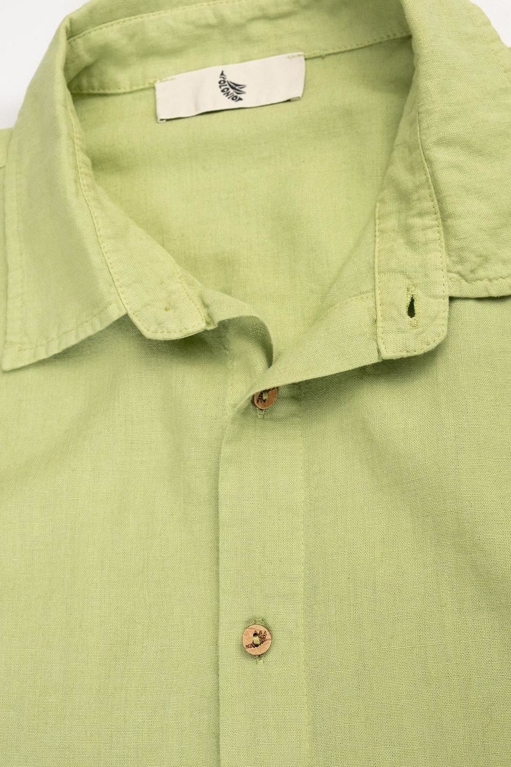 LONG SLEEVE LINEN SHIRT verde l