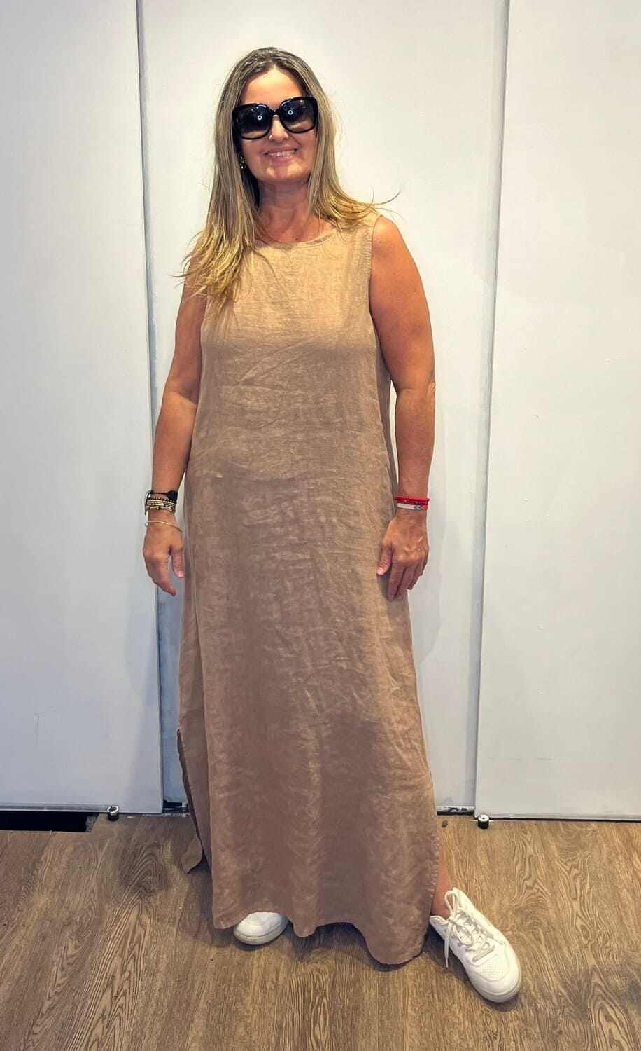 Vestido U Lino Tostado beige talle unico