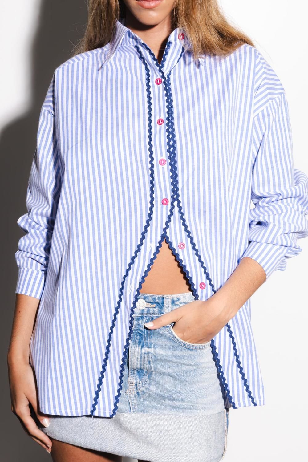 Camisa Eloisa Zig Zag celeste talle unico