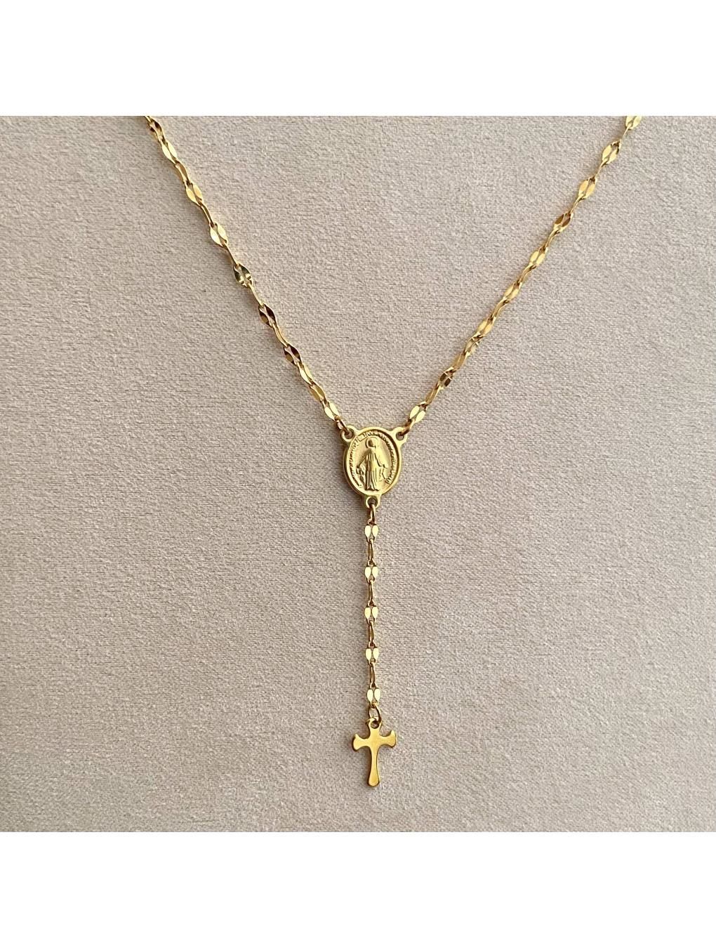 Collar ROSARY en acero dorado n/a