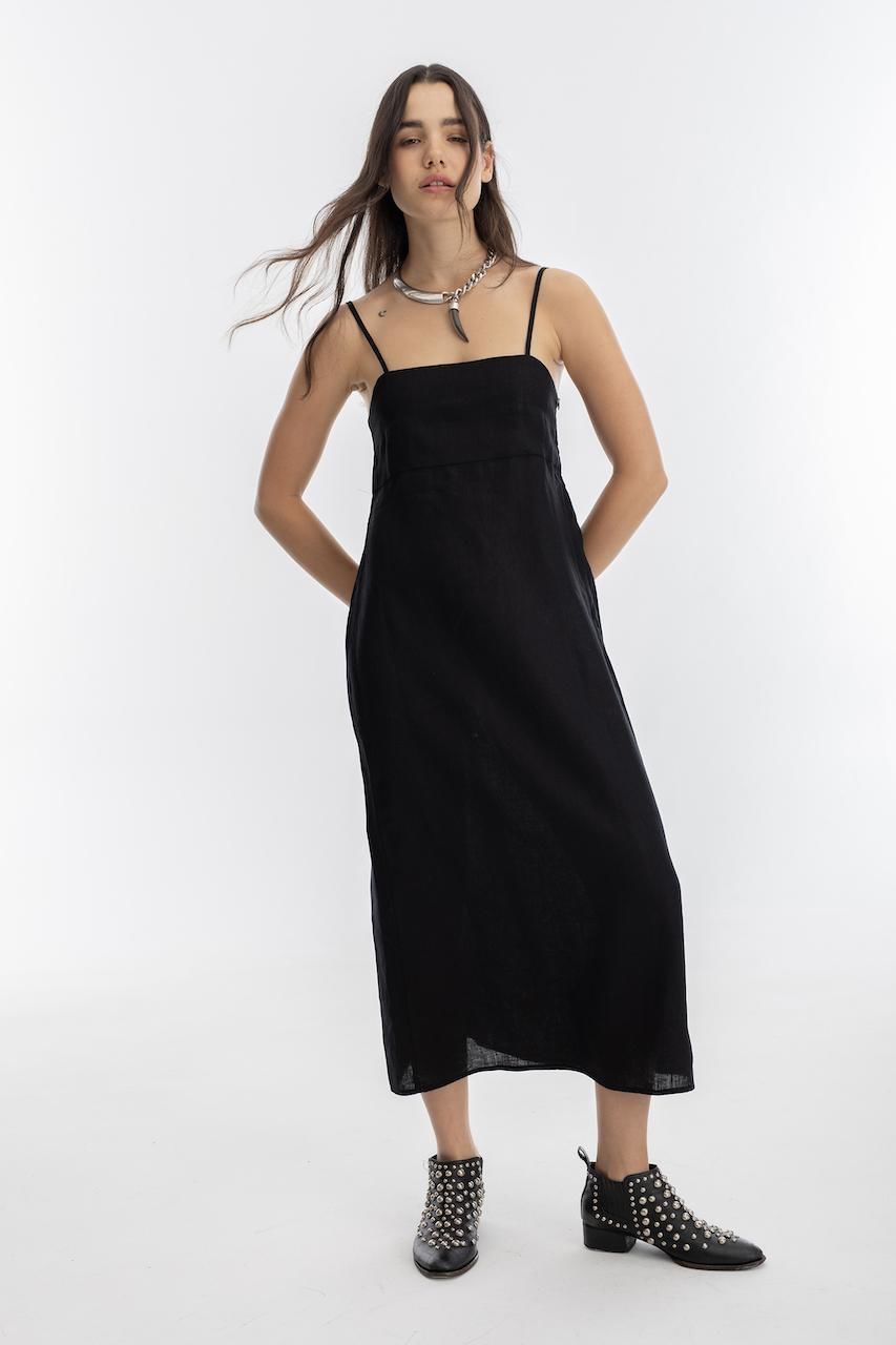 Vestido Strap en Lino - Negro negro l