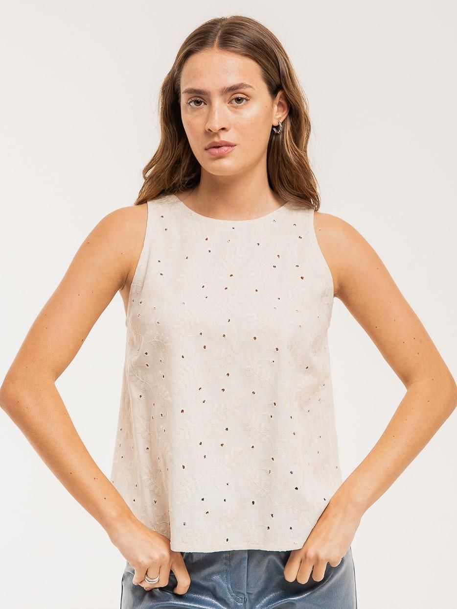 Top Flora Bordado beige l