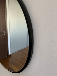 Espejo Circulo L con reborde de madera negro l