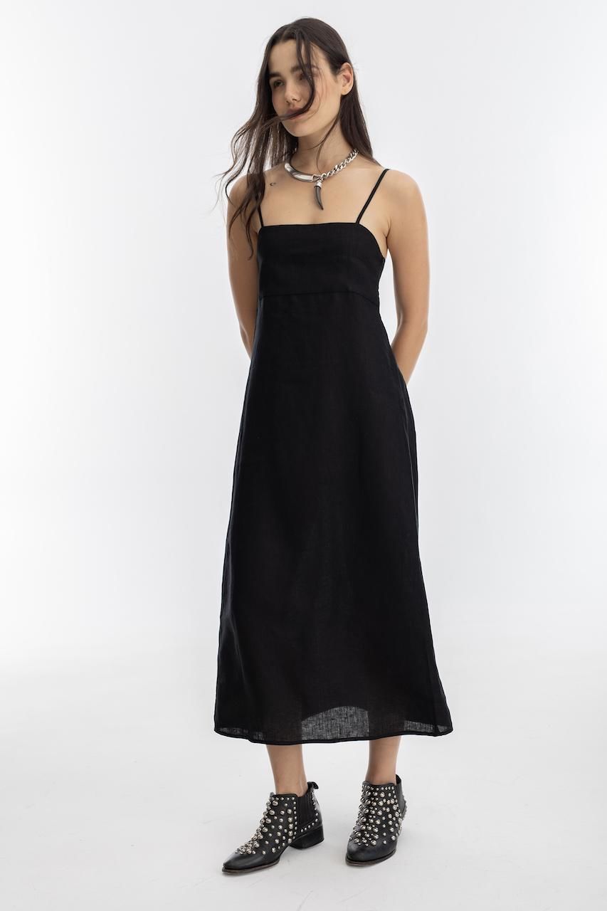 Vestido Strap en Lino - Negro negro l