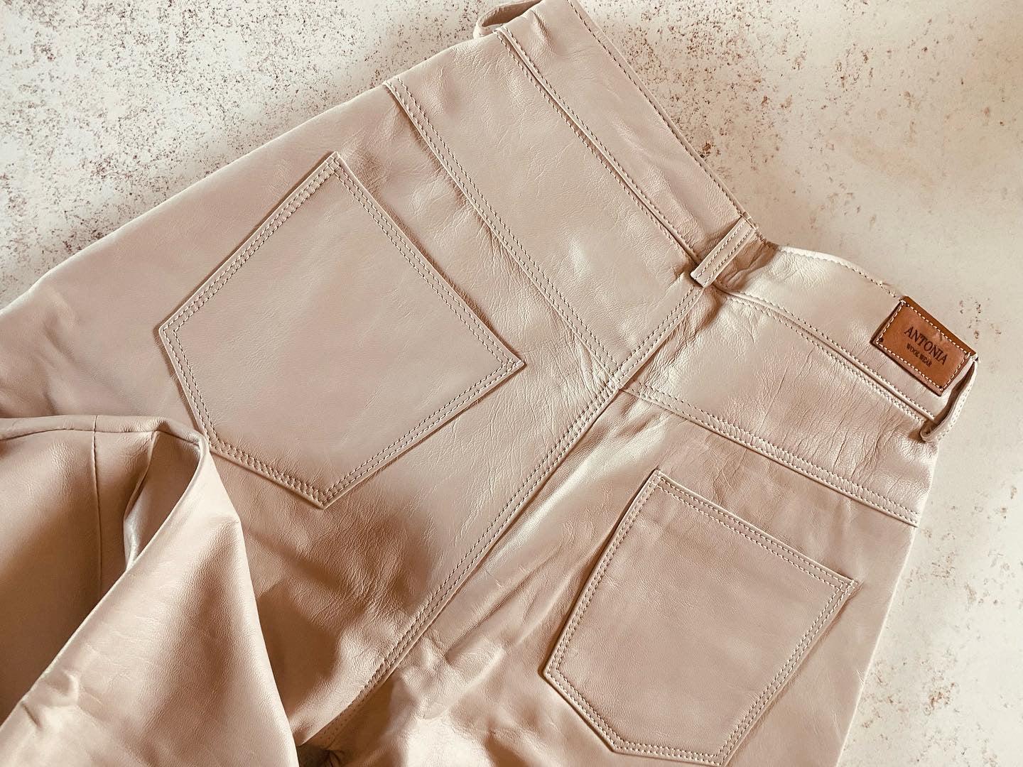 Pantaón Cuero - Slouchy Leather Pant Nude beige xs