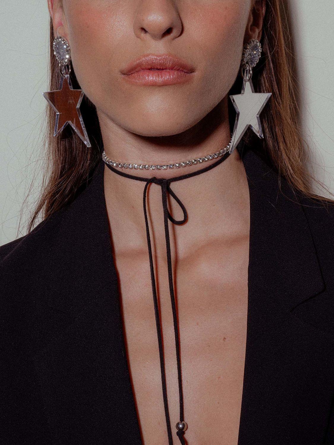 THE Choker Negro Plateado 