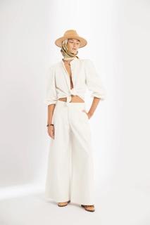 Pantalon Super Culotte en Canvas - Off-White blanco l